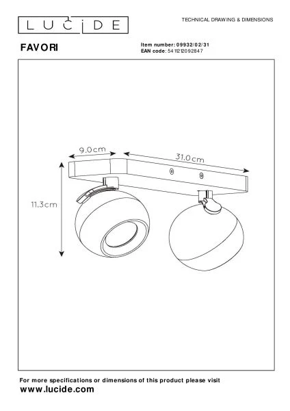 Lucide FAVORI - Spot plafond - 2xGU10 - Blanc - technique